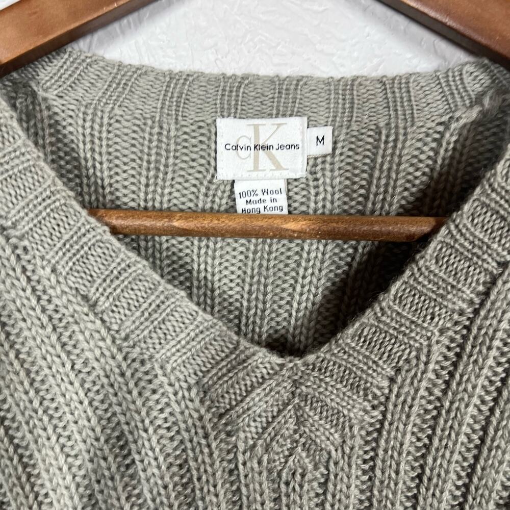 Vintage 90s CK Calvin Klein Jeans V Neck Ribbed Knit Top Sweater Long Sleeve - M - Picture 2 of 4